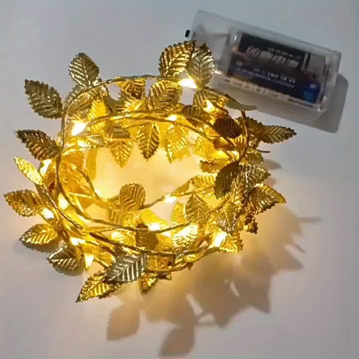 Elegant Golden Leaf LED String Lights for Home Decoration - Battery Powered
