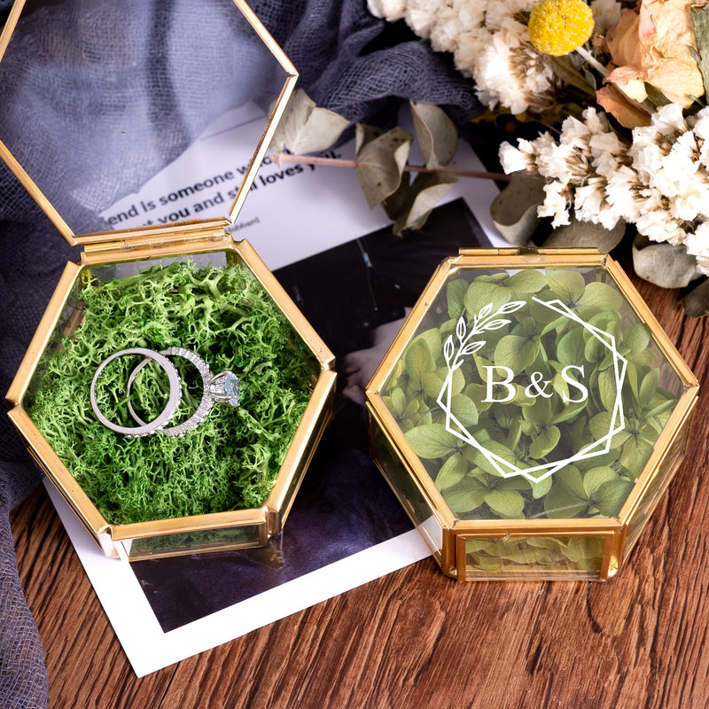 Personalized Hexagon Glass Ring Box - The Perfect Gift for Weddings and Proposals