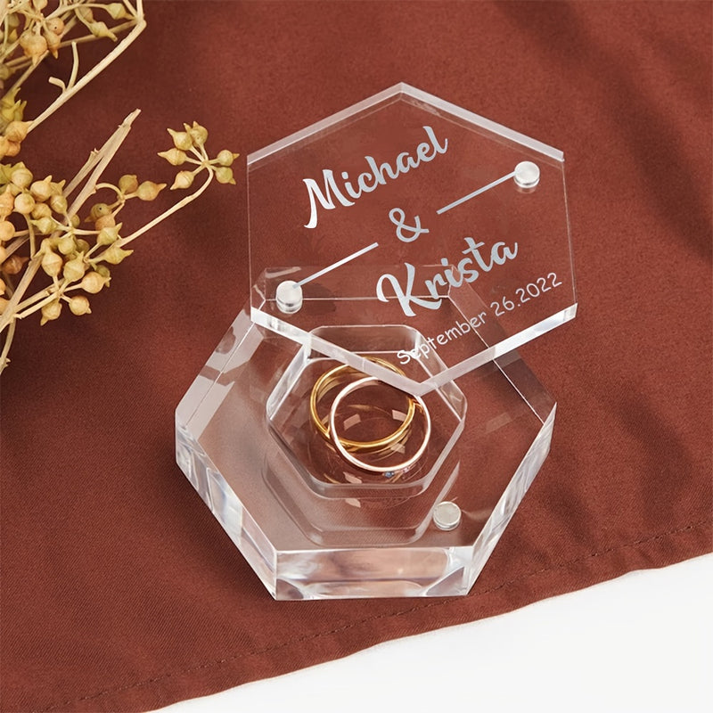 Personalized Acrylic Hexagon Ring Box for Weddings and Engagements, Elegant Bridal Gift and Keepsake