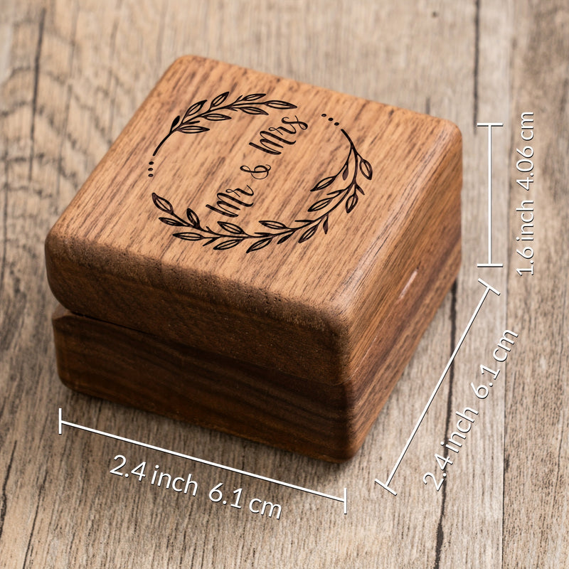 Personalized Walnut Wood Ring Box for Engagements and Weddings - Engraved with 'Mr & Mrs' - Perfect Gift for Couples