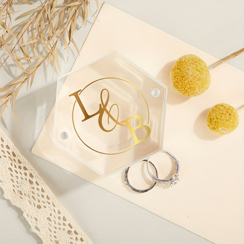 Personalized Acrylic Hexagon Ring Box for Weddings and Engagements, Elegant Bridal Gift and Keepsake