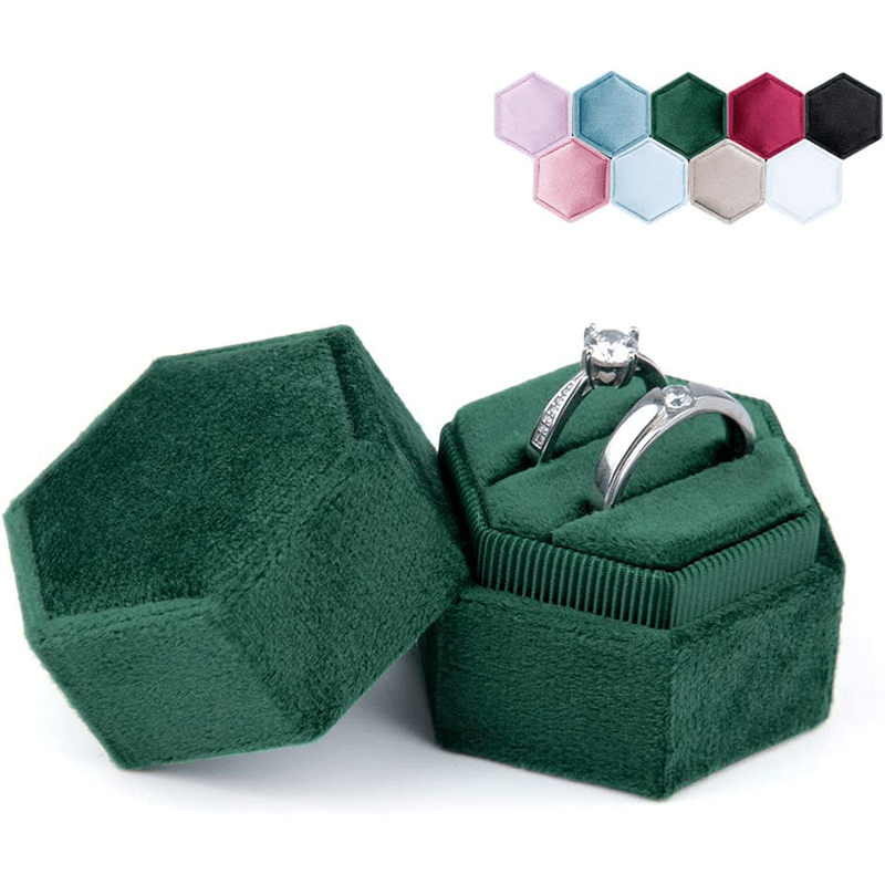 Elegant Hexagon Velvet Ring Box - Perfect for Displaying Double Rings at Special Occasions