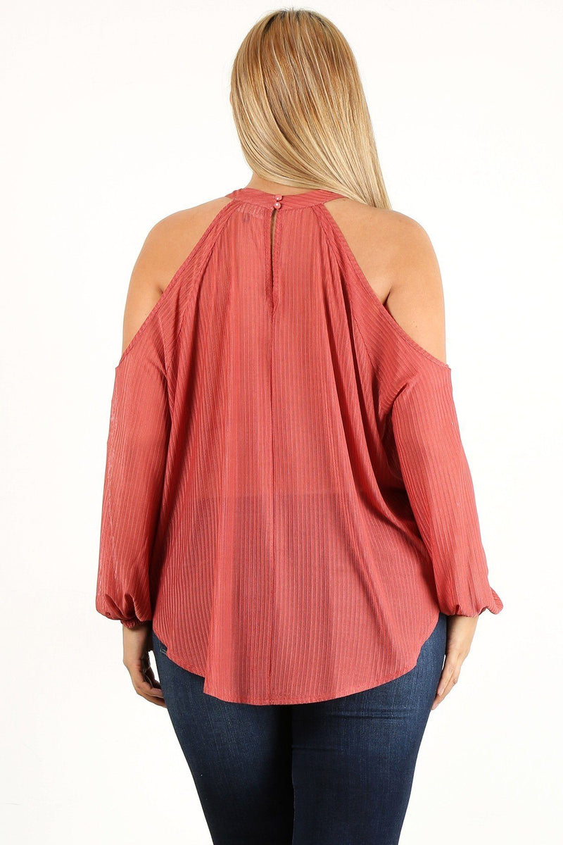Mauve Plus Size Solid Wrap Top With A Mock Neckline, Cutouts, And Puff Sleeves