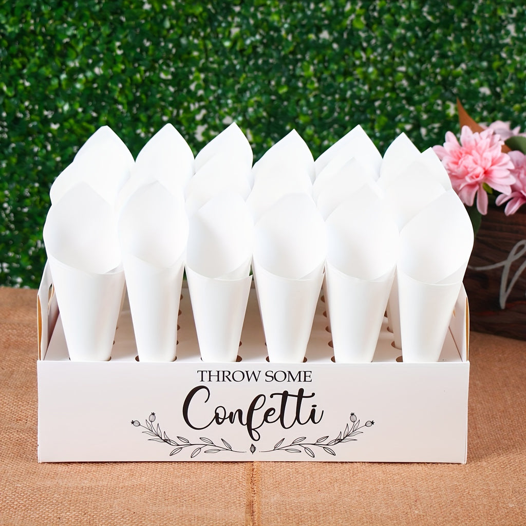 Elegant White Wedding Paper Cone Holder Box - Perfect for Rustic Wedding Decorations and Natural Scenes