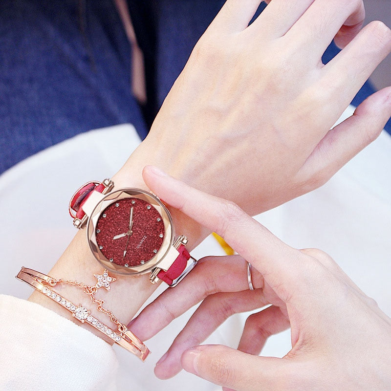 Romantic Bracelet Leather Wrist Watch - giftsvistas.com